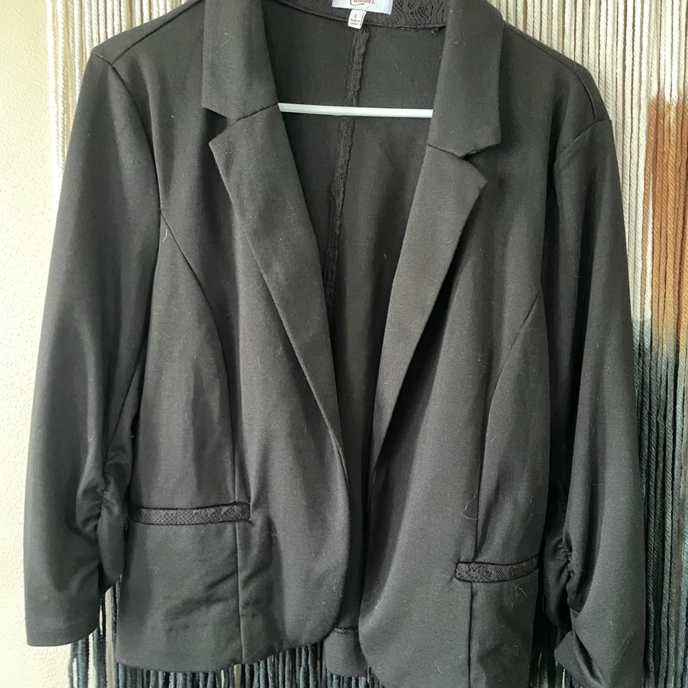 Candie's Black Blazer with Notched Lapels and 3/4 Sleeves